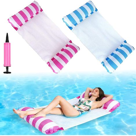 Flottant Hamac Gonflable, Matelas Gonflable Piscine, 4 in 1 Hamac Gonflable Piscine, Hamac à Eau avec Pompe Manuelle Incluse, pour Piscine et Plage