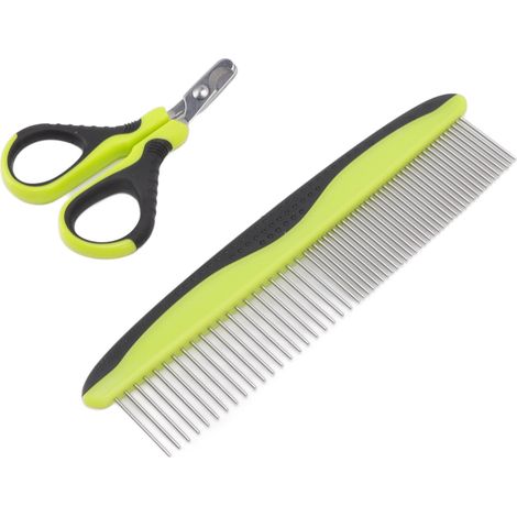 Peigne pour animaux, coupe-ongles, dents larges et denses, antistatique, kit de toilettage portable pour chats, chiens et autres animaux de compagnie (1/5)