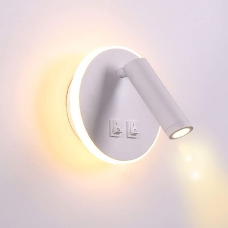 Feux de chevet LED Lampe murale hotel intérieur Lumières mural lit Lampe murale couloir avec interrupteur --Lumière neutre, blanc (Rond) (1/5)