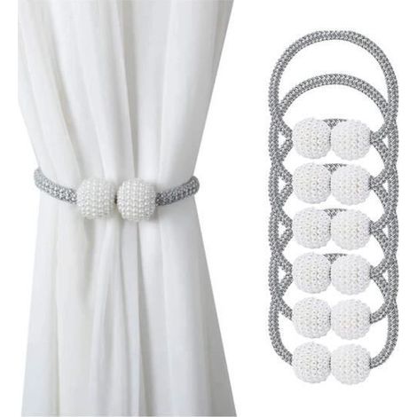 Set of 6 braided magnetic curtain ties, magnetic loops for elegant hold. (1/4)