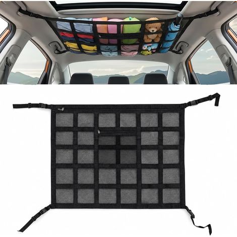 Filet de rangement universel pour toit de voiture, sac en filet avec fermeture éclair, 90 x 65 cm, pour quatre accoudoirs de toit, SUV, camionnettes et la plupart des types de véhicules (1/5)