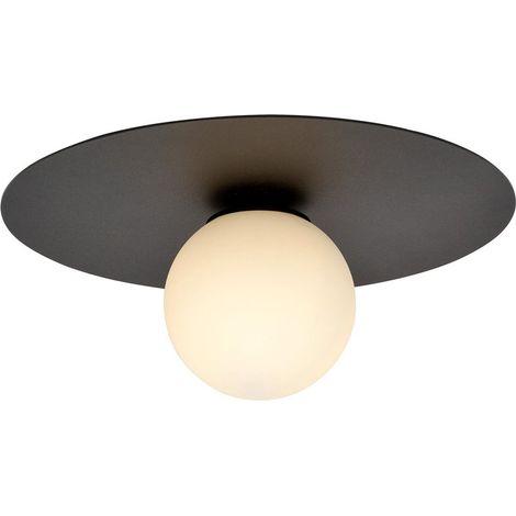 Lampada a Soffitto Solar, Acciaio verniciato a polvere, Vetro, Nero, Bianco, 43x19x43 cm