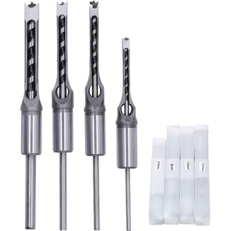 Set mit 4 verschleißfesten HSS-Vierkant-Holzbohrern: 1/4 Zoll, 5/16 Zoll, 3/8 Zoll, 1/2 Zoll mit Lamellofräser