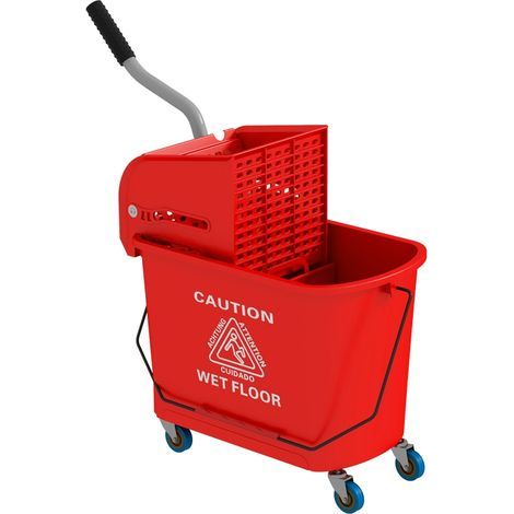 AMXCNOY Seau à serpillière de 20 L avec essoreuse et poignée, monté sur roulettes, en plastique rouge (1/5)