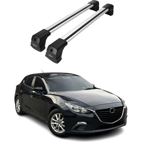 OMAC Dachträger Querträger kompatibel mit Mazda3 mk3 Schrägheck Stufenheck 2014-2018 – 2 Stangen – Abschließbar – Aluminium Silber (1/5)