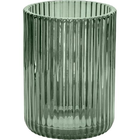 Gobelet brosse à dents - 1 pièce - Verre cannelé vert olive - Design élégant semi-transparent - Salle de bain moderne - 7,2x7,2x9,5 cm (1/2)