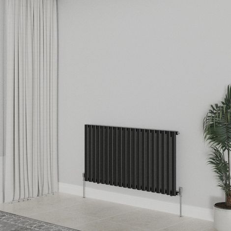 WarmeHaus Horizontal Oval Single Panel Black Radiator 600x1180mm (1/5)