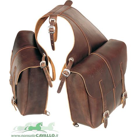 Schwarz - Pioneer Fettleder Satteltasche hinten mit Schnürsenkeln zur Befestigung am Sattel (1/4)