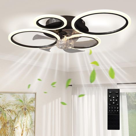 Ventilateur de plafond avec lumière et télécommande, plafonnier ventilateur 77 cm avec 6 vitesses, noir (1/5)
