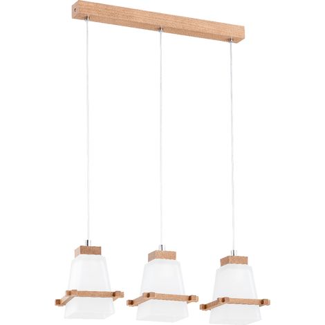 Suspension Velsa bois clair 3xE27 abat-jour blanc Alfa (1/3)