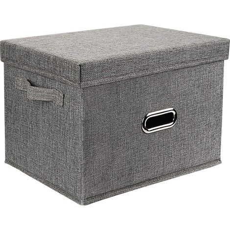 Boîte de Rangement, Panier de Rangement Pliable en Tissu de Lin, avec Couvercle, boîte de Rangement Pliable pour Armoire, vêtements, Livres, cosmétiques, Jouets (Gris, M, 372726cm) (1/5)