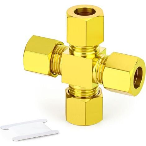 Pair Raccord à compression en laiton, raccord union pour tube de 6 mm de diamètre extérieur, raccord de tuyau à 4 voies pour gaz combustible, eau et air (1/5)