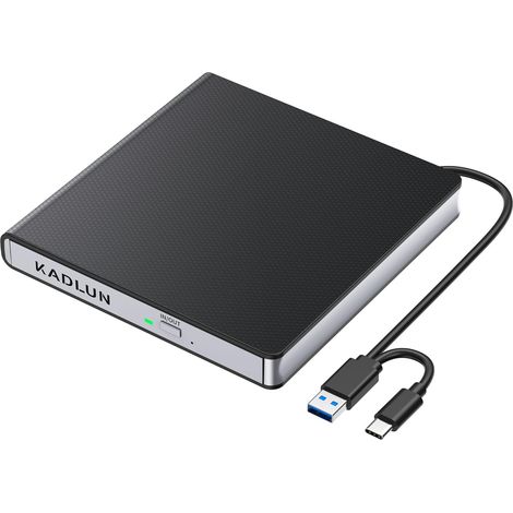 Lecteur CD DVD Externe USB 3.0 USB C Lecteur CD Externe pour Ordinateur Portable Bureau PC, Graveur DVD +/-RW Lecteur Optique Externe DVD Lecteur DVD pour Windows 11/10/8/7/XP/Linux/Vista (1/5)