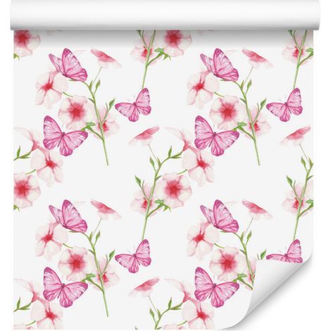 Papel pintado de mariposas, flores y naturaleza para salón y dormitorio, 50x1000 cm (1/5)