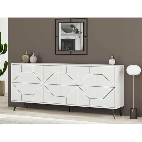 Dmora - Kommode Elysium, Wohnzimmerbuffet, Wohnzimmer-Sideboard, Moderne Küchen-Speisekammer, 184x35h77 cm, Weiß, mit verstärkter Verpackung (1/5)