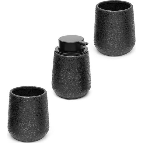 Set accessori bagno in ceramica nera glitter con dispenser sapone e due portaspazzolini (1/5)