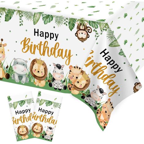 2pcs Nappe Anniversaire Jungle, Décoration Anniversaire Jungle Safari 274 X 137 cm Nappe Anniversaire Jetable Plastique Imperméable pour Déco Anniversaire Fête Enfants Garçons Filles (1/5)