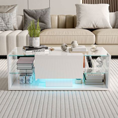 Couchtisch - TANANT - Modern - 1 Schublade - 4 Glasregale - Mehrfarbige LED (1/5)