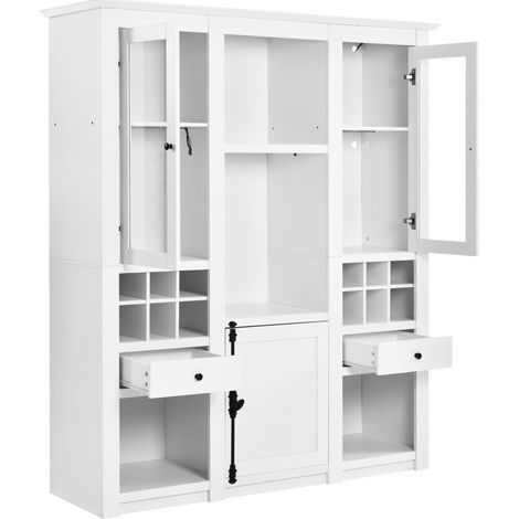 Vitrine blanche avec éclairage LED multicolore 143x45,5x170 cm en MDF avec portes en acrylique (1/5)