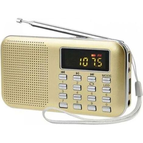 Radio FM/AM portable, couleur or, alimentation secteur et piles, lecteur MP3, haut-parleur, port USB/carte TF, lampe torche (1/5)