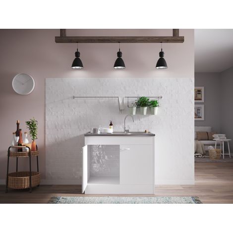 Komplettspüle Spüle Unterschrank mit Drehtüren 100 x 60 cm Weiß Respekta