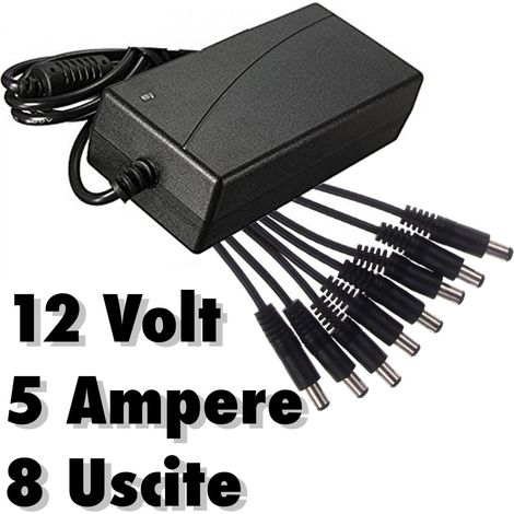 TRADE SHOP - Alimentatore Stabilizzato Trasformatore 12v 5a 8 Uscite Telecamere Dvr Strisce - (1/2)