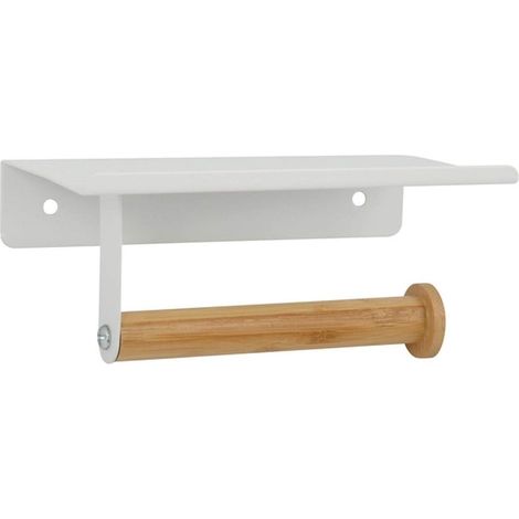 Porte Rouleau Papier WC Mural Tarek Acier & Bambou Blanc & Beige (1/5)