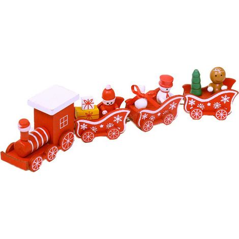 Train en Bois de Noël à Quatre Sections - Décoration de Sapin Idéale, Cadeau Jouet Thématique pour les Fêtes (1/4)