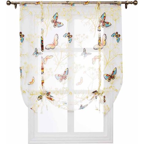 Rideaux de fenêtre pour salle de bain, cuisine, rideaux en tulle à motifs floraux romains (80120cm) (1/3)