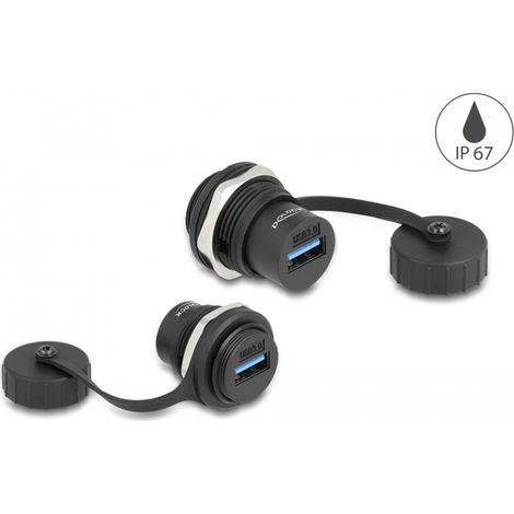 Delock Conector USB 3.2 Gen 1 Tipo-A integrado con tapa protectora IP67 resistente al polvo y al agua