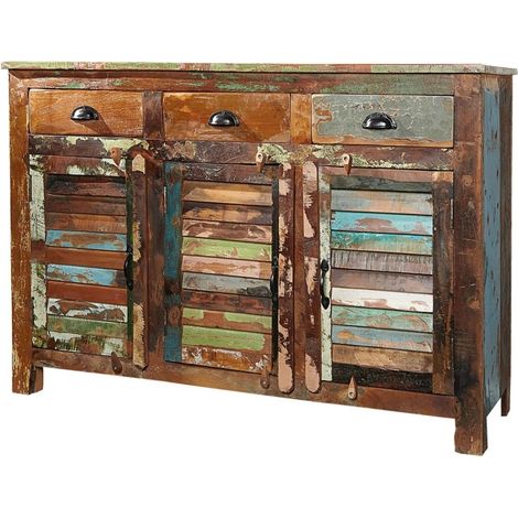 Buffet PATCHWOOD 125 cm en bois recyclé multicolore – 3 portes, 3 tiroirs (1/5)