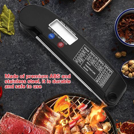 Thermomètre alimentaire numérique LCD avec sonde pliable, testeur de température pour la cuisine, le barbecue et les grillades, noir (1/5)