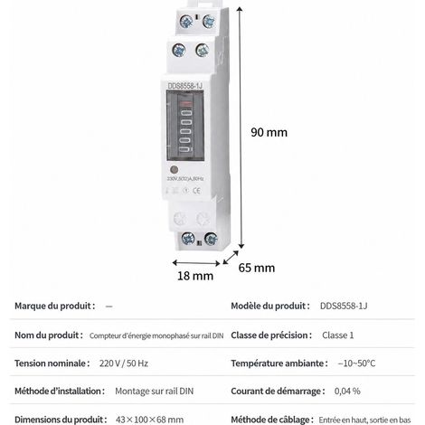 Sous-compteur électrique monophasé 1P 5(60)A 220V mécanique sur rail DIN 5-45a 5 60 60a 100 g – Livraison gratuite