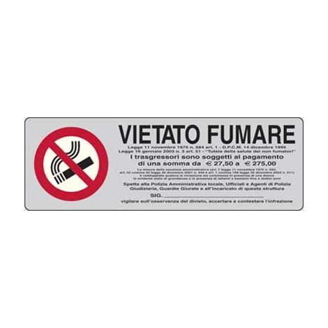 TARGA SEGNALETICA ADESIVA VIETATO FUMARE - VINILE CM 15X5- 10 pezzi