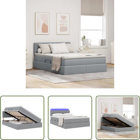vidaXL Stauraum unter Bett - Bett mit Stauraum und LED mit LED Hellgrau 140 x 200 cm Stoff (1/5)