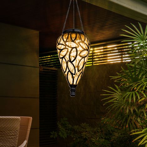 Hängeleuchte Solarlampe Gartendeko Außenlampe hängend LED Solarleuchte, im Tropfen Design, Metall schwarz, Kunststoff klar, 16x LED, DxH 13,5 x 50 cm (1/5)