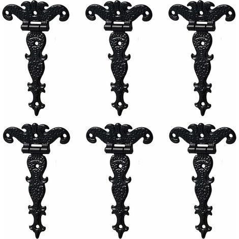 charnières antiques en alliage de zinc - Charnières décoratives rétro sculptées - Charnières en T pour portes, placards, boîtes à bijoux - noir 6pcs
