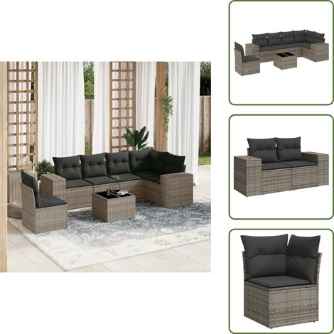 7-tlg. Garten-Sofagarnitur mit Kissen Grau Poly Rattan - Gartenmöbel Set - Esszimmergarnitur - Outdoor Möbel - Rattan Gartenmöbel - Lounge Garnitur (1/5)