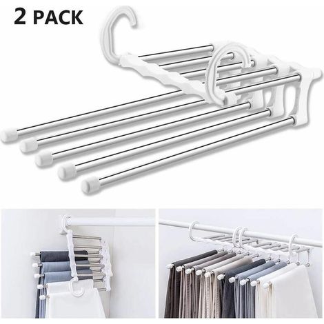 Cintre Pantalon Multiple, Lot de 2 Cintre Gain de Place, Multi Cintre Magique Rangement, Cintre Pliable Voyage (1/5)