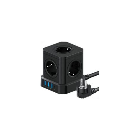 9-in-1 Würfel-Steckdosenleiste mit USB, 5 EU-Steckdosen, 3 USB-A-Anschlüssen und 1 USB-C-Anschluss, 4000 W, mit Schalter und 2 m Verlängerungskabel - Crezuo