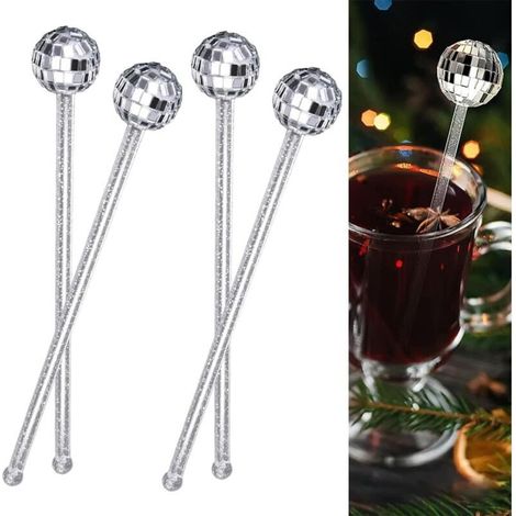 Set mit 12 runden Discokugel-Cocktailrührstäbchen – Cocktailzubehör für Drinks, Discokugel für Geburtstage, Familienfeiern, Partys, Bars und Cafés (1/3)