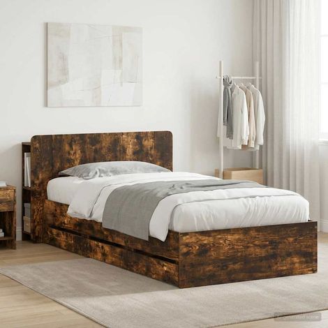 vidaXL Bed Frame with Storage and Headboard Smoked Oak 100 x 200 cm (1/5)