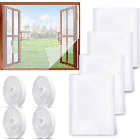 Toile Moustiquaire 4 Pièces Rouleau Insect Moustiques,Protecteur Filet Maille Rideau De Fenêtre Écran Standard pour Fenêtre 130 x 150cm Blanc (1/5)