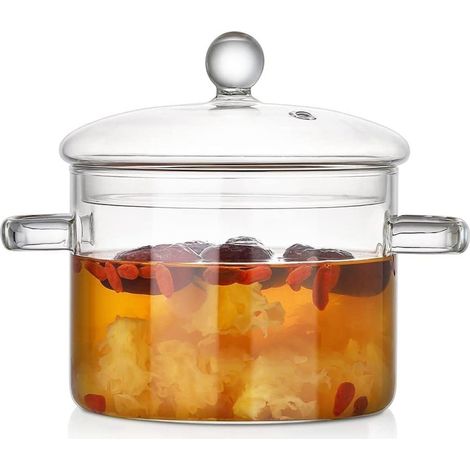 Glas Suppentopf Mit Deckel Hitzebeständiger Haushalts-Kochtopf Aus Hochwertigem Borosilikatglas Transparenter Zweiohriger Topf Für Suppe Babynahrung Und Instantnudeln 1900 Ml (1/5)