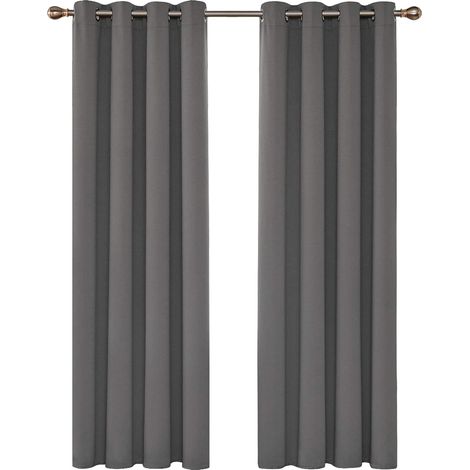 Rideaux Occultants Isolant Thermique, Rideaux pour Salon et Chambre, Design Moderne à Oeillets, 132x160 CM (Largeur x Hauteur), Gris Clair, 2 Pièces