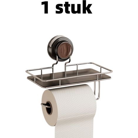 Étagère de rangement murale avec boîte à mouchoirs, fixation par ventouse sans perçage, rangement papier toilette, 18 x 10 x 15 cm, marron (1/5)
