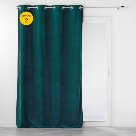 Lot de 2 Rideaux tamisants à œillets 140 x 260 cm – Velours relief Velouriane Émeraude (1/5)