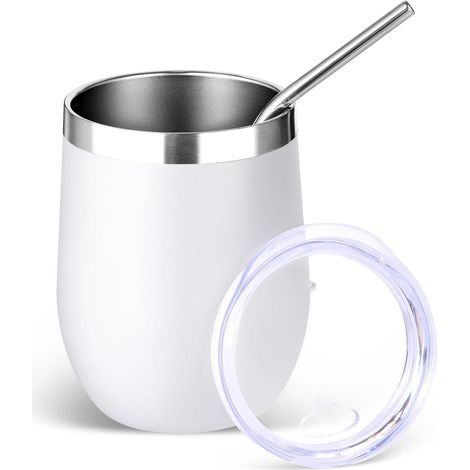 Gobelet isotherme en acier inoxydable de 35 cl avec couvercle et paille, sans pied, à double paroi, idéal pour les voyages et les boissons froides. (1/5)