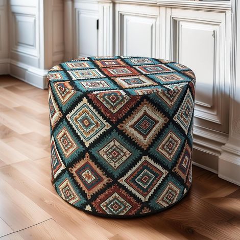 Pouf Style Bohème avec Housse Brodée Amovible, 49x49x35 cm (1/5)