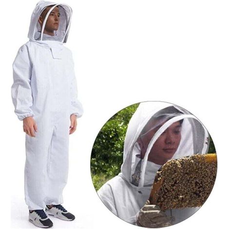 Combinaison d'apiculteur professionnelle pour hommes et femmes, taille élastique, en coton doux, avec gants et capuche ventilée (XL) (1/4)